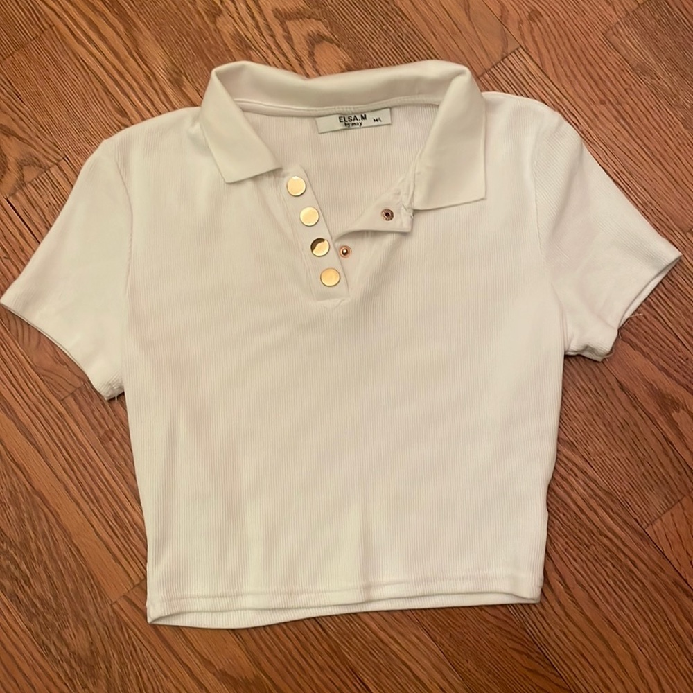 White and gold collared crop top